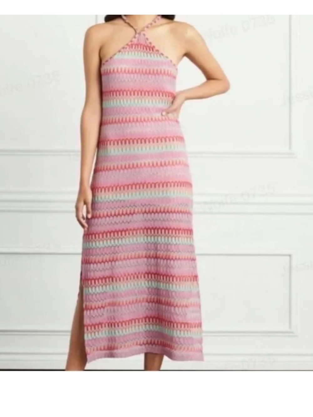 Hill House Pink Striped “Leah” Halter Crochet Maxi Dress Size XL NEW NWT
